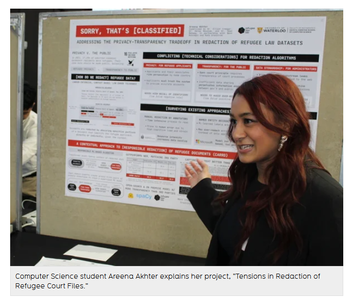 SORRY, THAT'S [CLASSIFIED] Story out of @UWaterloo about CS & Software Engineering students, including @areena_akhter, Kate Granstrom & Benn McGregor, collaborating with my @RefugeeLawLab on automated redaction of refugee decisions uwaterloo.ca/math/news/math…