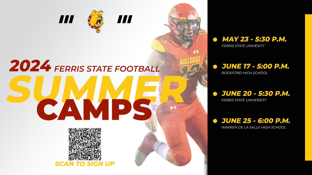 Ferris State summer camps are right around the corner! Registration is now open ⬇️⬇️⬇️ bit.ly/FerrisStateFoo…