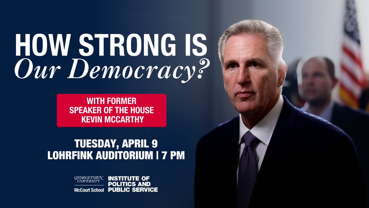 Hey Hoyas! We’ve got a huge lineup of events next week and first up is @SpeakerMcCarthy.

Join us for a conversation on trust in our institutions and get the inside scoop on how Congress really works.

Don’t forget to RSVP ➡️ bit.ly/McCarthyAtGU