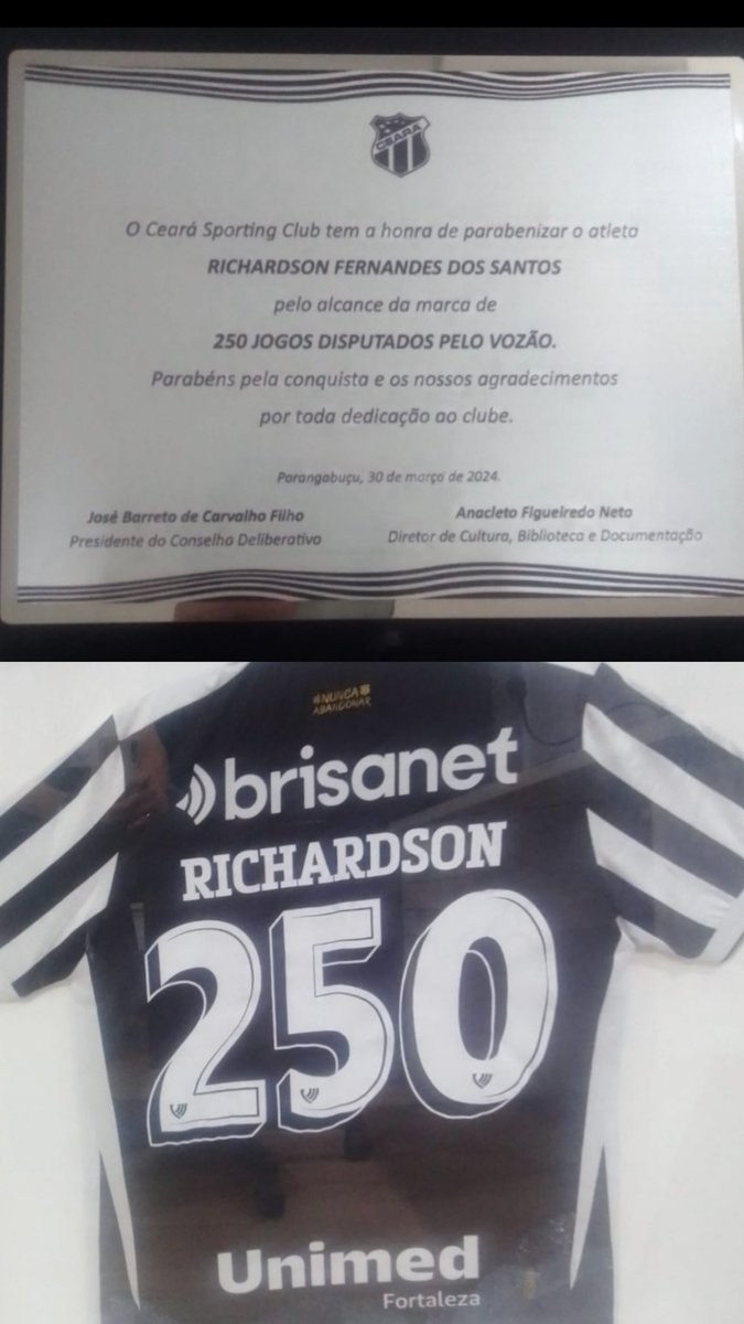 anacletofpp's tweet image. Satisfação imensa em ter meu nome gravado na placa que representa essa marca histórica de um jogador que sou fã de carteirinha!

Parabéns, Richardson, por alcançar os 250 jogos pelo Vozão e por ser esse ser humano incrível. Que venham mais 250.