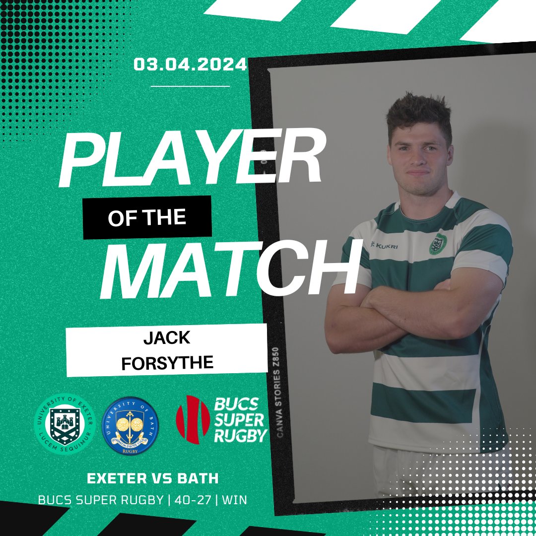 🌟𝑷𝑳𝑨𝒀𝑬𝑹 𝑶𝑭 𝑻𝑯𝑬 𝑴𝑨𝑻𝑪𝑯🌟 A huge congratulations to Jack Forsythe for being named as player of the match against Bath yesterday in the semi finals. Jack had an outstanding game and scored the opening try of the clash. #EXEBAT #BUCSSuperRugby