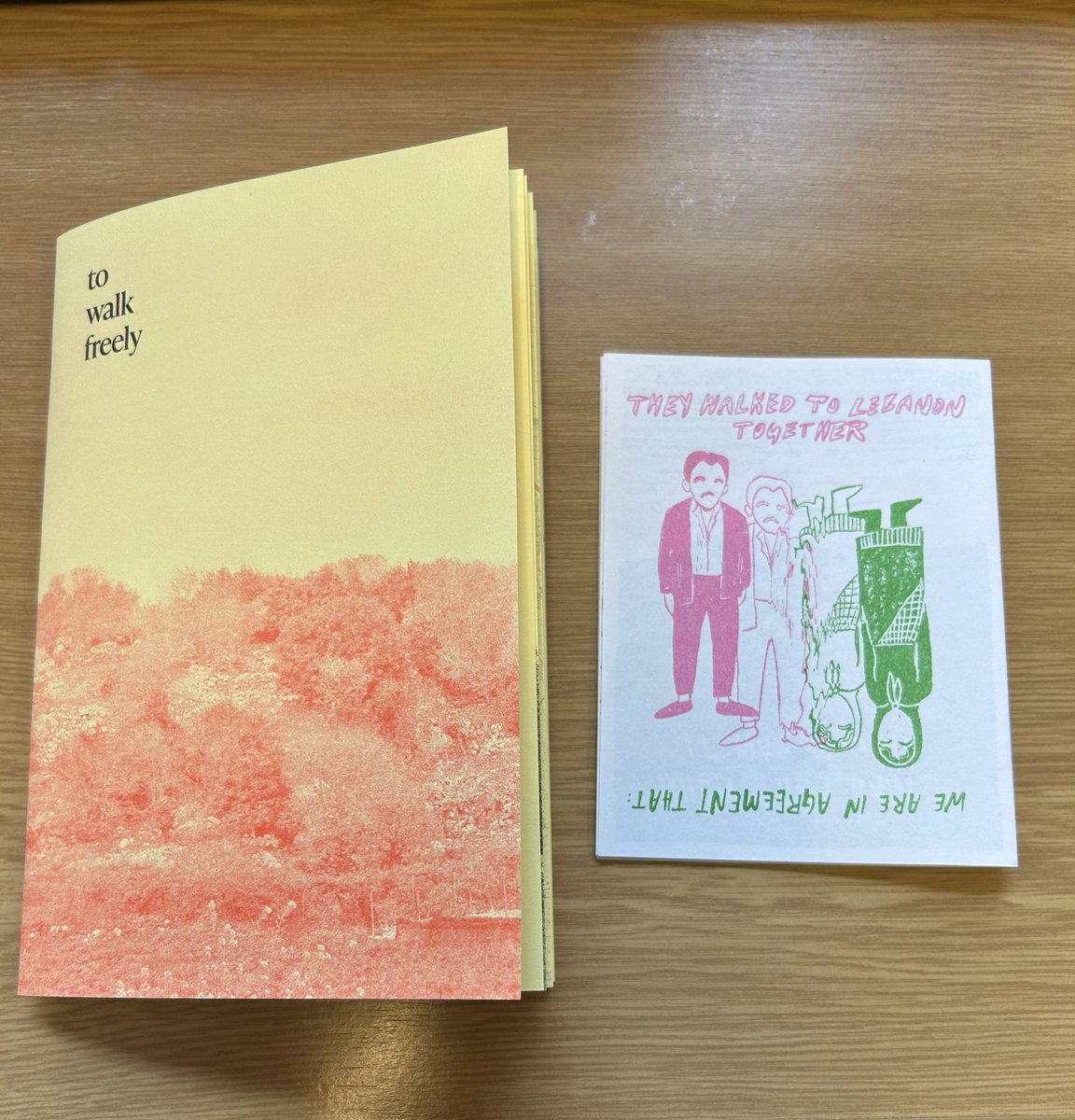 Two new zines for the #BLArabic collection: 📚 To Walk Freely by Aya Krisht on the Palestine-Lebanon border 📚 We Are in Agreement that / They Walked to Lebanon Together by Leila Abdelrazaq about the her grandparents’ escape to Lebanon as Palestinian refugees during the Nakba
