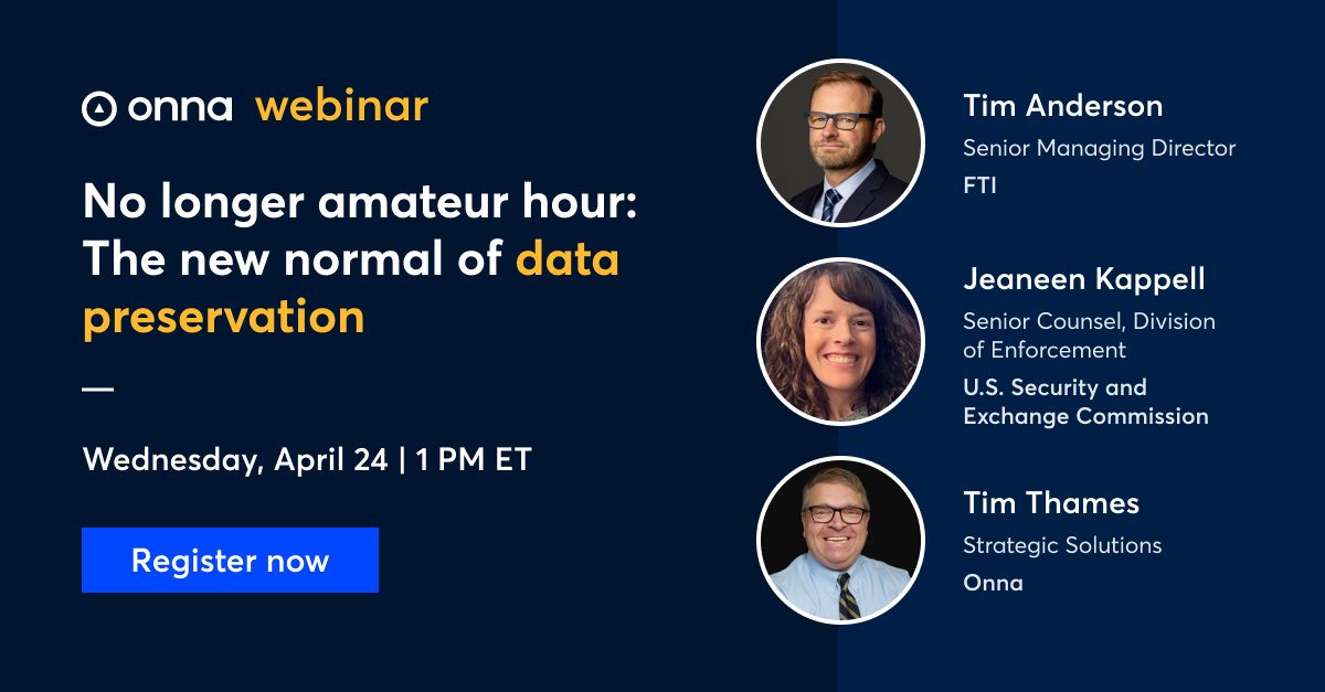 Don’t miss our upcoming webinar on April 24th where experts from the SEC and FTI will join us to discuss data preservation, compliance strategies, and takeaways on what the new DOJ and FTC guidelines mean for you and your organization. hubs.la/Q02rJS2K0