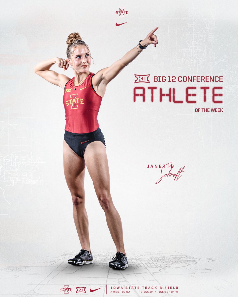 Janette Schraft, Big 12 Athlete of the Week.

bit.ly/4aEldHt

#CycloneSZN x <a href="/Big12Conference/">Big 12 Conference</a>