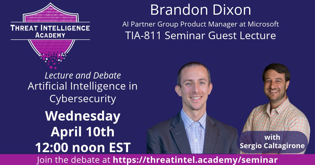 Next Week! Don't miss our debate topic: Artificial Intelligence and Cybersecurity with Brandon Dixon of Microsoft. Join: hubs.ly/Q02rJ-TF0 #artificialintelligence #ai #cybersecurity #cyber