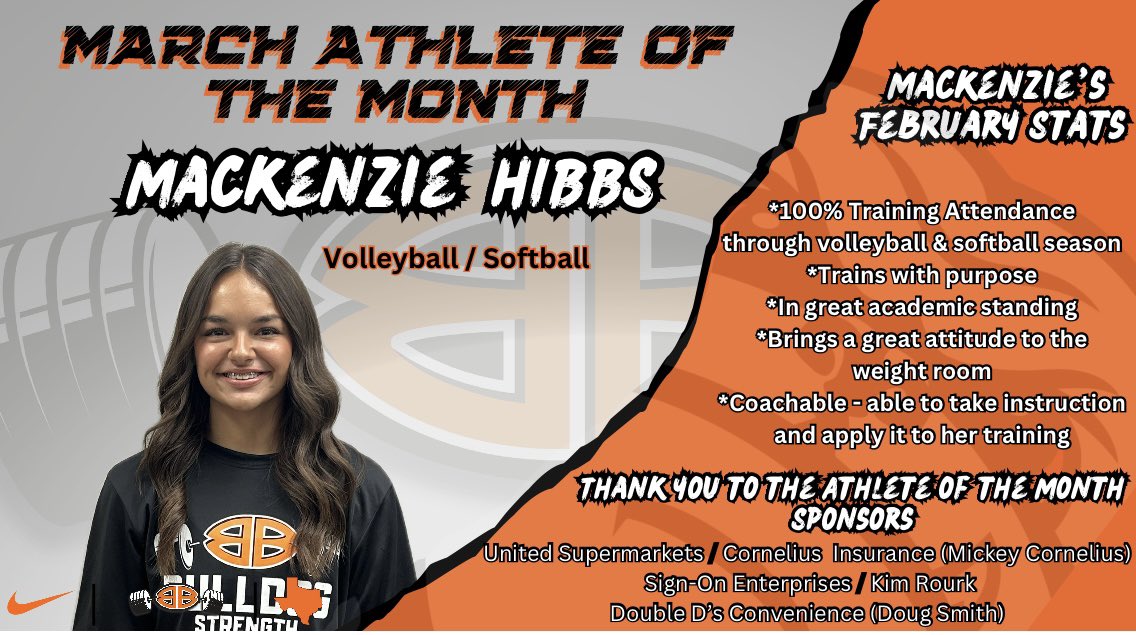 Bulldog Sports Performance (@boomtownstrong) on Twitter photo Congratulations Mackenzie! She exemplifies the Bulldog Way & will receive a t-shirt from our sponsors, United Supermarkets/Cornelius Insurance/Sign-On/Kim Rourk/Double D’s Convenience. <a href="/burkburnettisd/">Burkburnett ISD</a> <a href="/burkburnetths/">Burkburnett HS</a> <a href="/BurkburnettVB/">Burkburnett Volleyball</a> <a href="/BurkSoftball23/">Burkburnett Softball</a> <a href="/BradOwenBISD/">Brad Owen Ed. D.</a> <a href="/BurkAthletics/">Burkburnett Athletics</a> Congratulations Mackenzie! She exemplifies the Bulldog Way & will receive a t-shirt from our sponsors, United Supermarkets/Cornelius Insurance/Sign-On/Kim Rourk/Double D’s Convenience. <a href="/burkburnettisd/">Burkburnett ISD</a> <a href="/burkburnetths/">Burkburnett HS</a> <a href="/BurkburnettVB/">Burkburnett Volleyball</a> <a href="/BurkSoftball23/">Burkburnett Softball</a> <a href="/BradOwenBISD/">Brad Owen Ed. D.</a> <a href="/BurkAthletics/">Burkburnett Athletics</a>