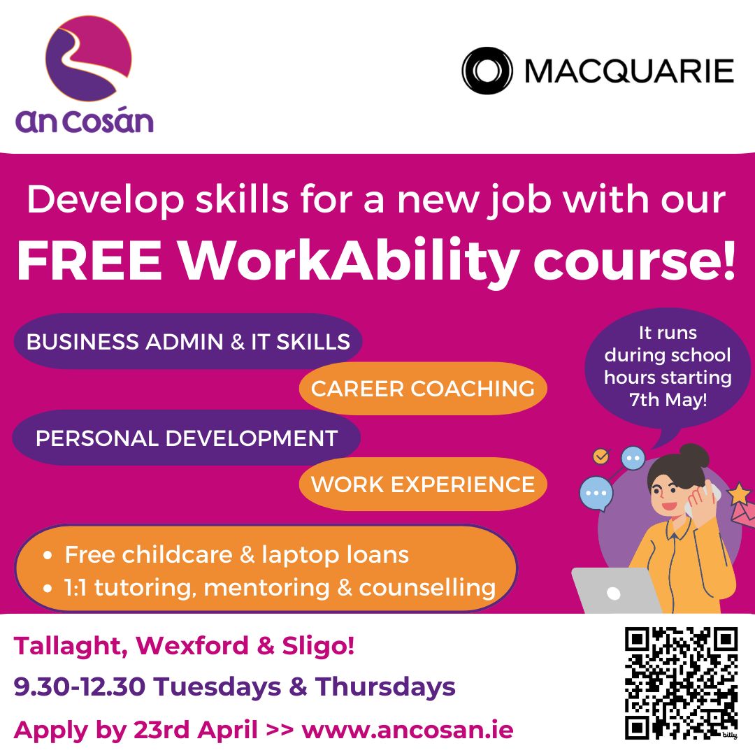 Are you thinking of a career change? Or returning to work after a break? Our FREE WorkAbility course in #Tallaght, #Wexford & #Sligo will help you gain the transferable skills you need for flexible employment. Apply here >> bit.ly/FurtherEdForm #LifelongLearning