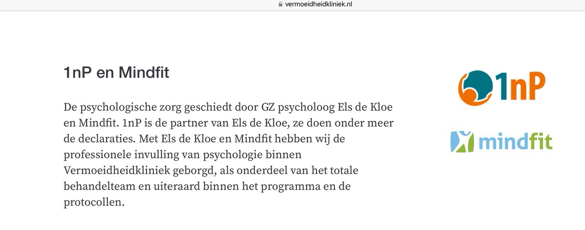 Iefsworld's tweet image. Weet met wie wordt samen gewerkt. De psychologische zorg gebeurd in de vermoeidheidkliniek door Mindfit: ernstige vermoeidheid: ALK/SOLK. behandelen: CGT. Mindfit wordt slechts vergoed als je een DSM (psychiatrische) diagnose hebt. Tot zover het biomedische ME nieuws
#pwME #MECVS