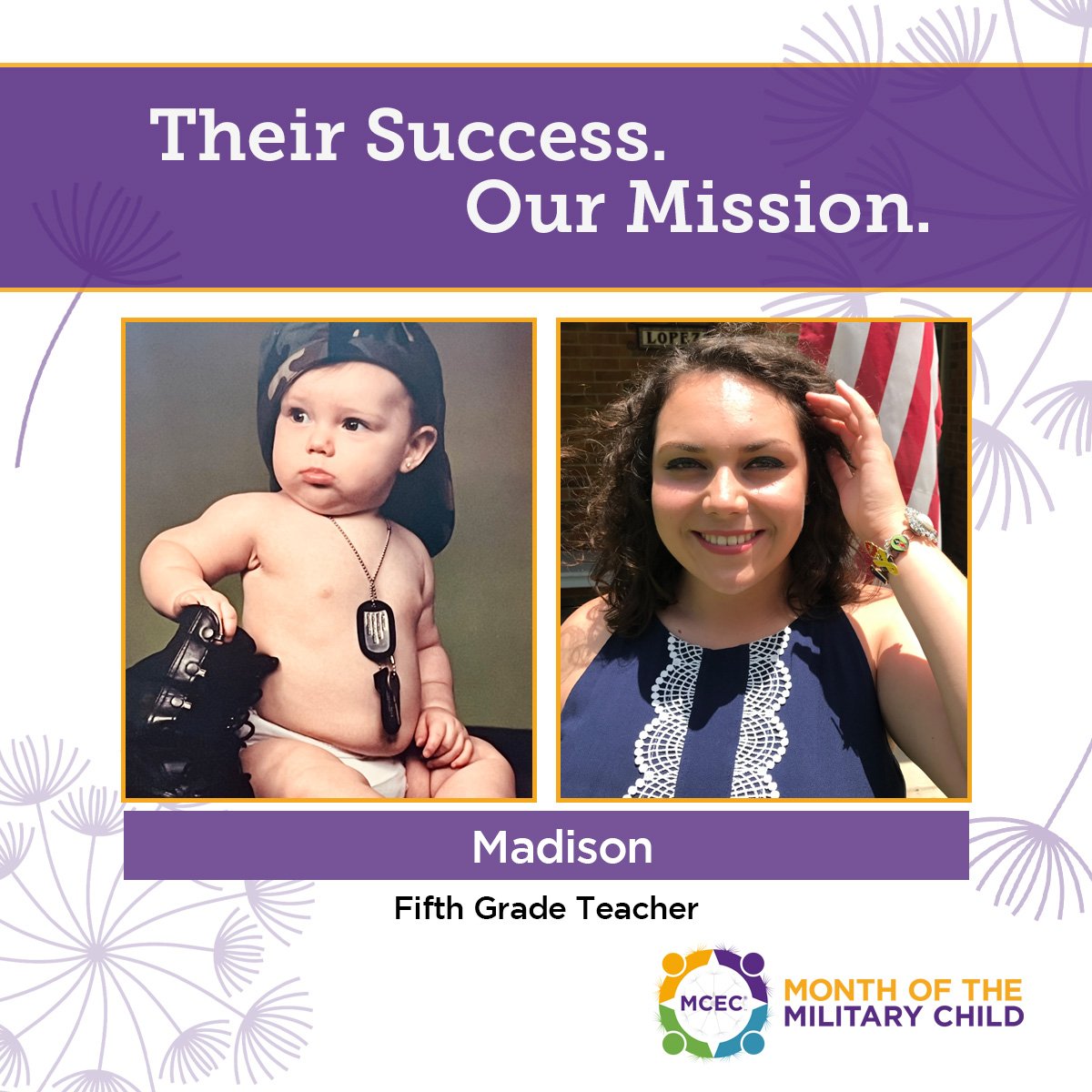Introducing Madison, a dedicated fifth-grade teacher on a mission to shape the future with her passion and commitment. With a military upbringing, she carries the values of service and gratitude in her heart. 📚 #MOMC #MonthOfTheMilitaryChild Read more: bit.ly/3ux5EBQ