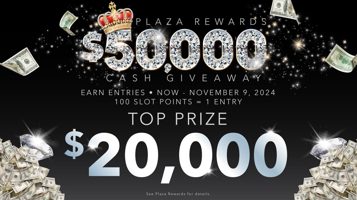 Ready to turn those slot points into stacks of cash? Circle November 9th at 10pm because we're giving away a whopping $20,000! Every 100 points scores you an entry. Let's spin and win! Learn more: ow.ly/sRRM50R6SRo #PlazaLV #Vegas #Onlyvegas #DTLV #Casino #Giveaway