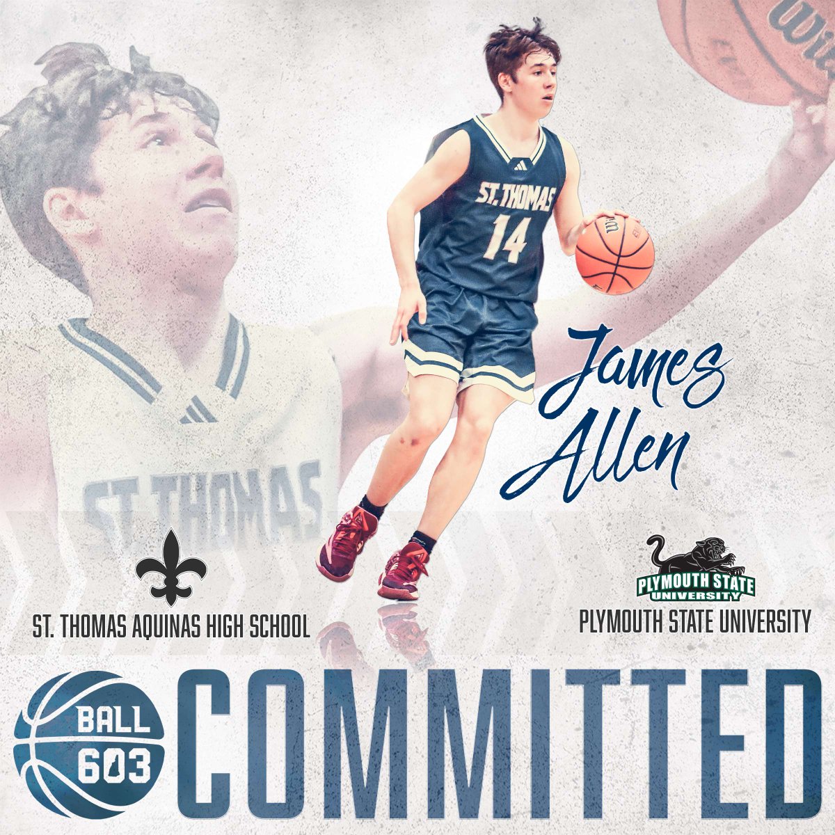 Upon graduating from St. Thomas this spring, James Allen will continue his playing career at Plymouth State University in Plymouth, NH. James has not yet declared a major for his time playing basketball for the Division III Panthers. #Ball603committed @STA_Athletics