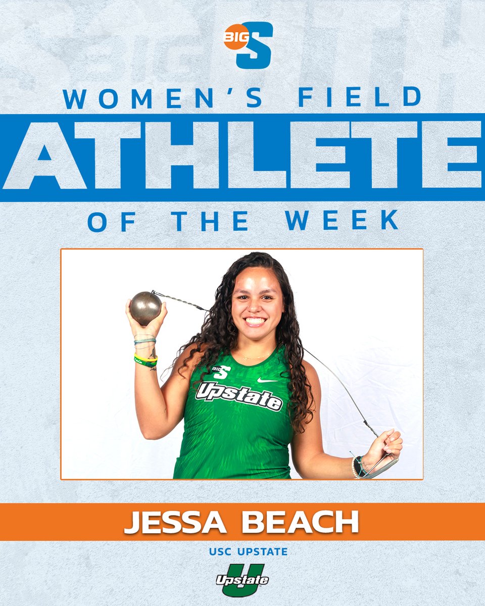 Her mark of 53.83m in the hammer throw at the Raleigh Relays placed her 13th in the event 👏

<a href="/UpstateXCTrack/">USC Upstate Cross Country/Track & Field</a>'s Jessa Beach is the #BigSouthOTF Women's Field Athlete of the Week!