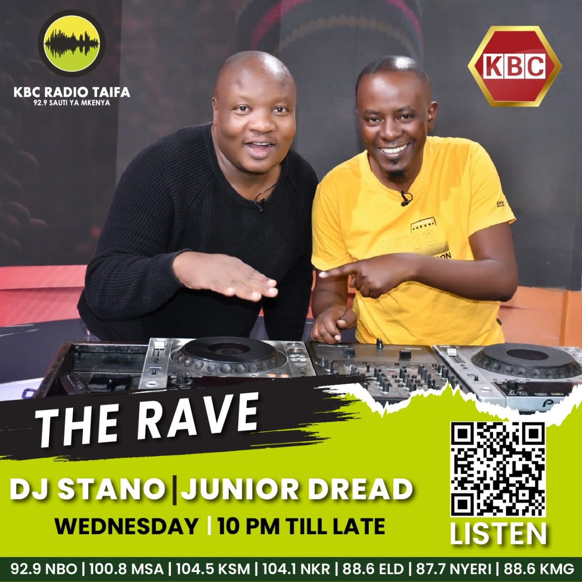 For your weekly Reggae dose where Radio meets Tv, we link up on #TheRaveKbc . @juniordreadd & @StanoDj pon control. 10pm kwenye Radio & 10:30pm Tv joins in. 
#ReggaeMusicSoNice