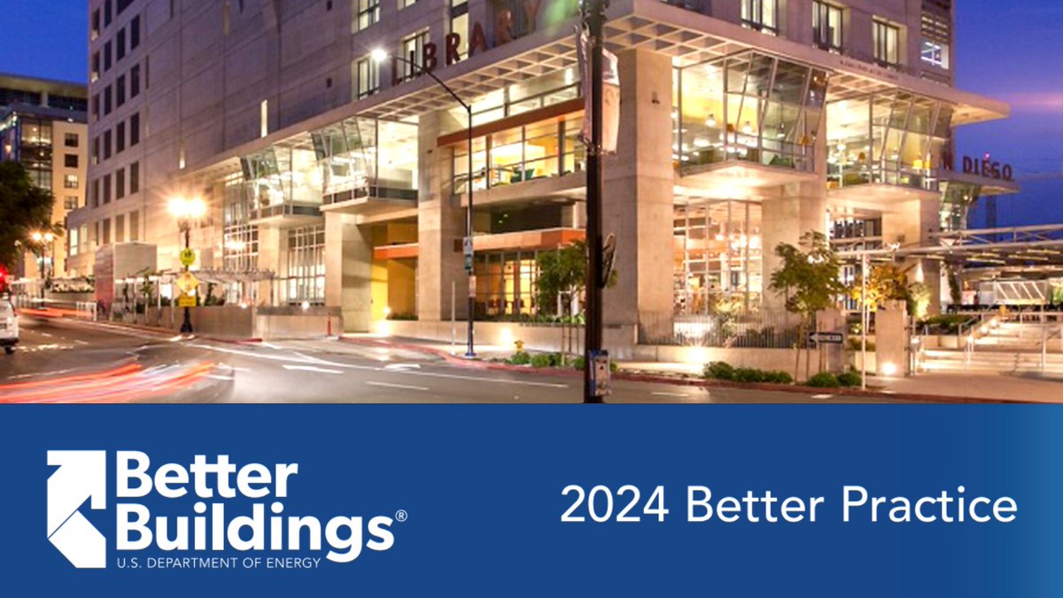The City received the Better Practice Award from the U.S. Department of @ENERGY for its innovative Zero Emissions Municipal Buildings and Operations Policy at the 2024 @BetterBldgsDOE, Better Plants Summit today: sandiego.gov/insidesd/san-d…  #ClimateActionPlan