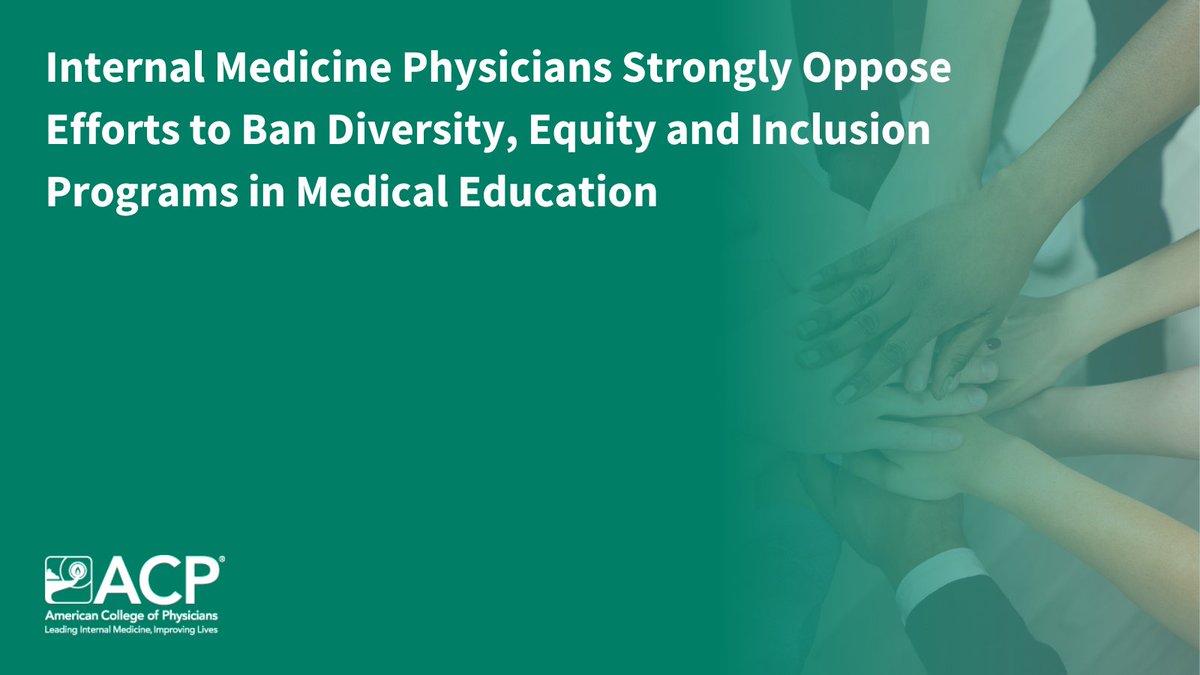 ACP strongly opposes efforts that would prevent medical schools from putting into place policies seeking to advance DEI. Research shows that a diverse physician workforce is critical to advancing equity and understanding in health care: ow.ly/KikH50R7QAr