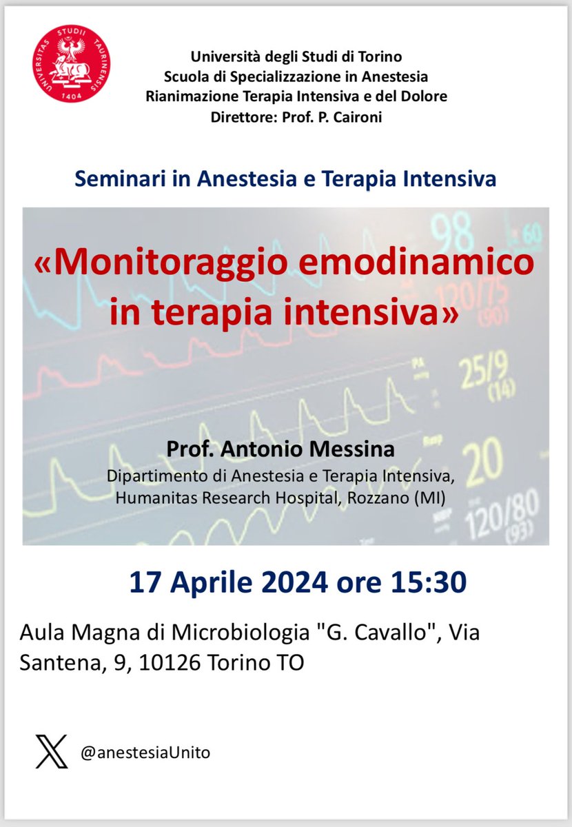 Anesthesia&TI_Unito (@anestesiaunito) on Twitter photo Felici di annunciare il nuovo ciclo di Seminari per la scuola di Anestesia e Rianimazione <a href="/unito/">Università di Torino</a>. Onorati di ospitare il prof Messina di <a href="/HumanitasMilano/">Humanitas Milano</a> <a href="/mess81rc/">Antonio Messina</a> <a href="/CaironiPietro/">Pietro Caironi</a> <a href="/RussottoVin/">Vincenzo Russotto</a> <a href="/FraCollino/">Francesca Collino</a> 👇👇👇 Felici di annunciare il nuovo ciclo di Seminari per la scuola di Anestesia e Rianimazione <a href="/unito/">Università di Torino</a>. Onorati di ospitare il prof Messina di <a href="/HumanitasMilano/">Humanitas Milano</a> <a href="/mess81rc/">Antonio Messina</a> <a href="/CaironiPietro/">Pietro Caironi</a> <a href="/RussottoVin/">Vincenzo Russotto</a> <a href="/FraCollino/">Francesca Collino</a> 👇👇👇