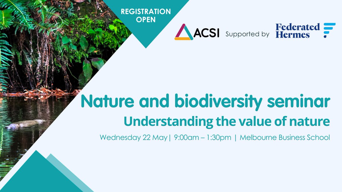 What does nature and biodiversity loss mean for companies and investors? Find out how to take action and register for ACSI’s Nature and Biodiversity Seminar.

#ACSI #esg #biodiversity
cvent.me/X8KgvZ