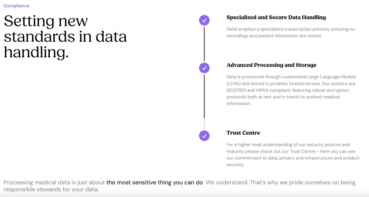 🔏 Why Heidi is your trusted clinical second hand 
We have a world-leading global compliance footprint, including data standards in
- Australia (APP)
- US (HIPAA)
- UK & EU (GDPR)
- Canada (PIPEDA)

#AIScribe #DigitalHealth #HealthTech #ClinicianBurnout