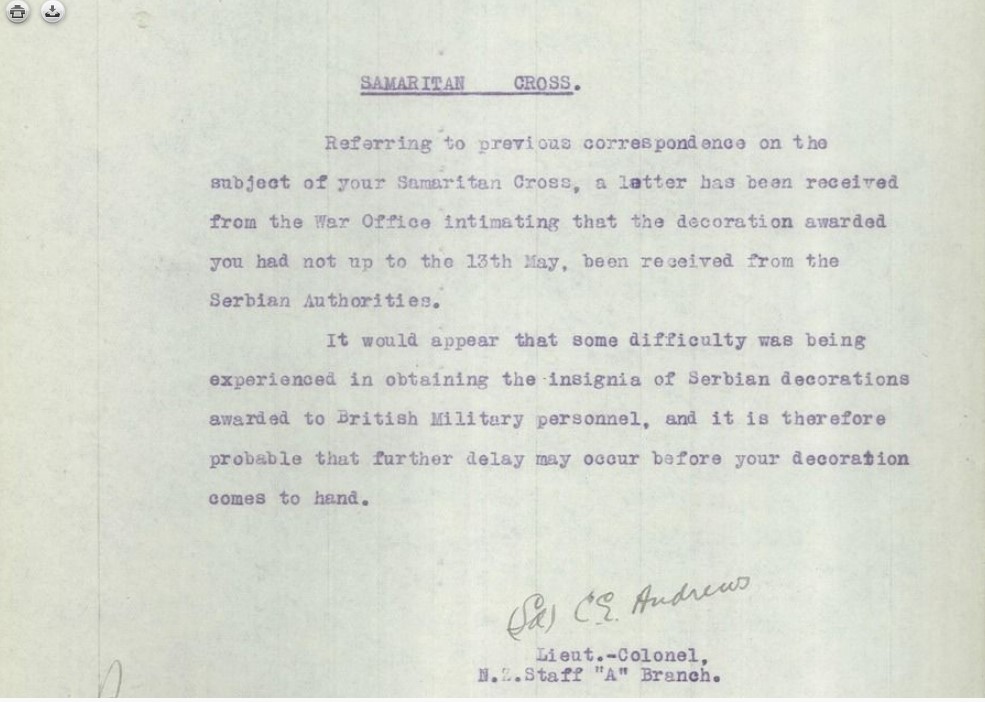 I need to find out why this #NZANS Sister received the Serbian Samaritan Cross in #WW1- based on this letter, there was a wait for all recipents and NZ was at the bottom of the pile #HistNursing #Nursing