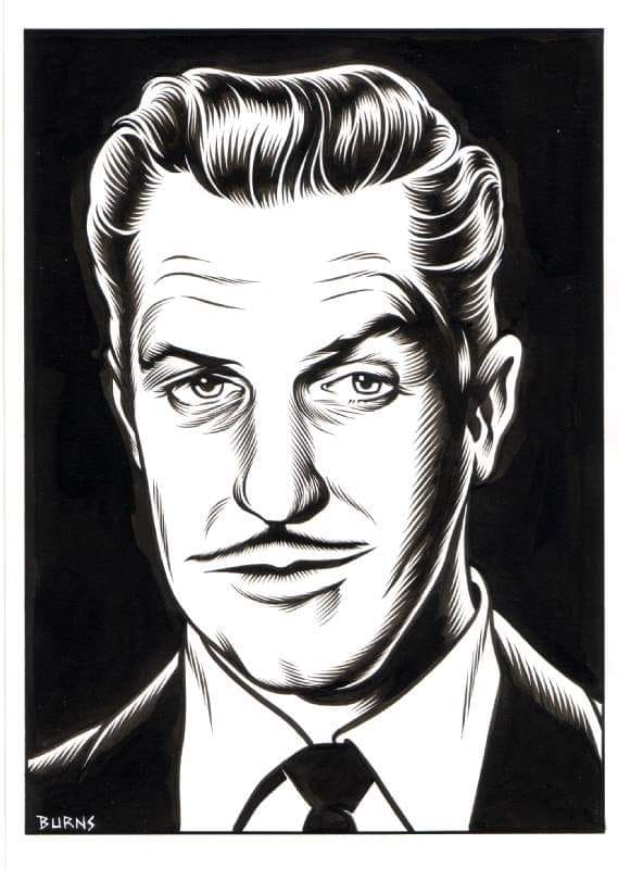 HPL_JDeLaughter's tweet image. 💀I sometimes feel that I&apos;m impersonating the dark unconscious of the whole human race. I know this sounds sick, but I love it.🎨&quot;Vincent Price&quot; by Charles Burns💀#VincentPrice #DrPhibes #Lovecraftian #Gothic #Monster #HorrorArt #Horror