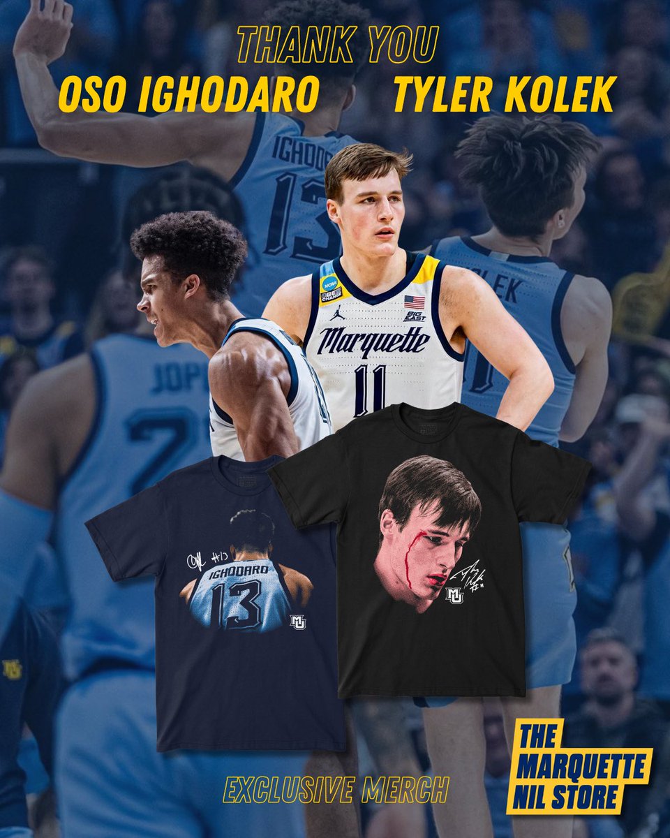 Thank you to our Seniors, Tyler and Oso. You both made this season one for the books. One last chance to support them at marquette.nil.store #MarquetteNIL | #MUBB | #ShopNIL