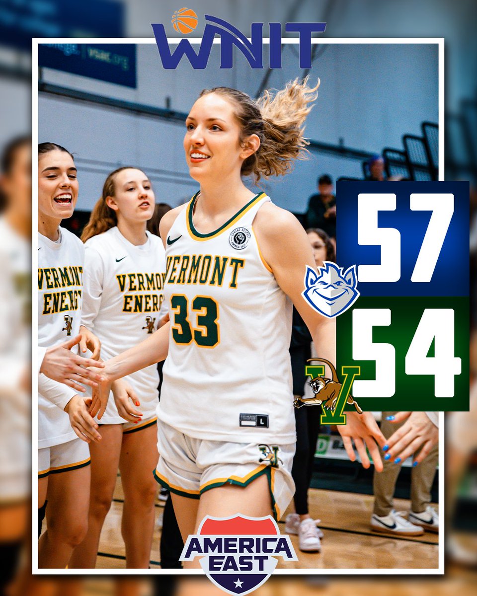AmericaEast's tweet photo. A magical postseason run by @UVMwbb comes to an end in the @WomensNIT Fab 4.

The Catamounts finish 25-12 and with the deepest run ever by any #AEHoops team in the WNIT! https://t.co/ItZ5ywmdfT