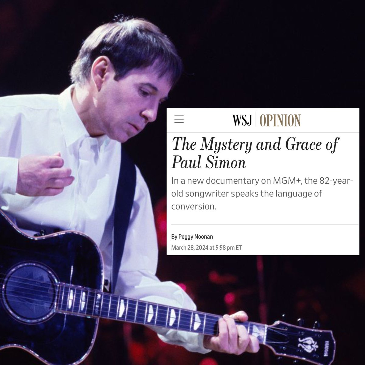 Read more from @WSJopinion about Paul’s latest documentary, #InRestlessDreams: The Music of Paul Simon here: wsj.com/articles/the-m… 📷: Guido Harari/MGM+