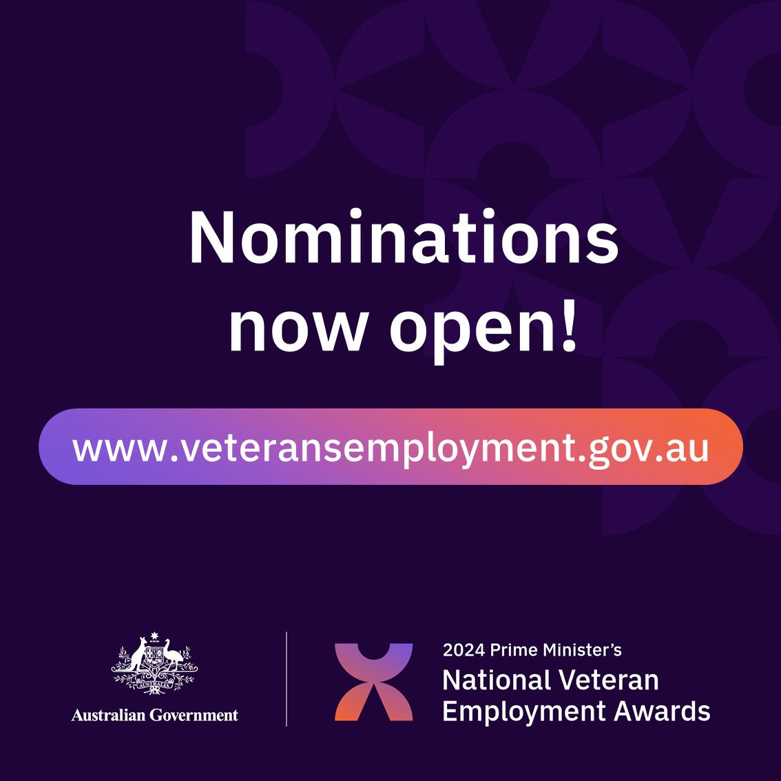 If you know an organisation or individual supporting veterans or ADF partners in the civilian workplace, nominate them for the 2024 Prime Minister’s Veteran National Employment Awards today! 👉 veteransemployment.gov.au

#VeteranEmployment #PMVeteranAwards #vep #adfveterans