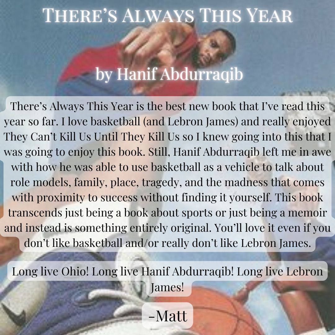 April's bookseller's choice is 'There's Always This Year' by Hanif Abdurraqib! Discover why Green Appler Matt says it's the best new book he's read this year! 🏀