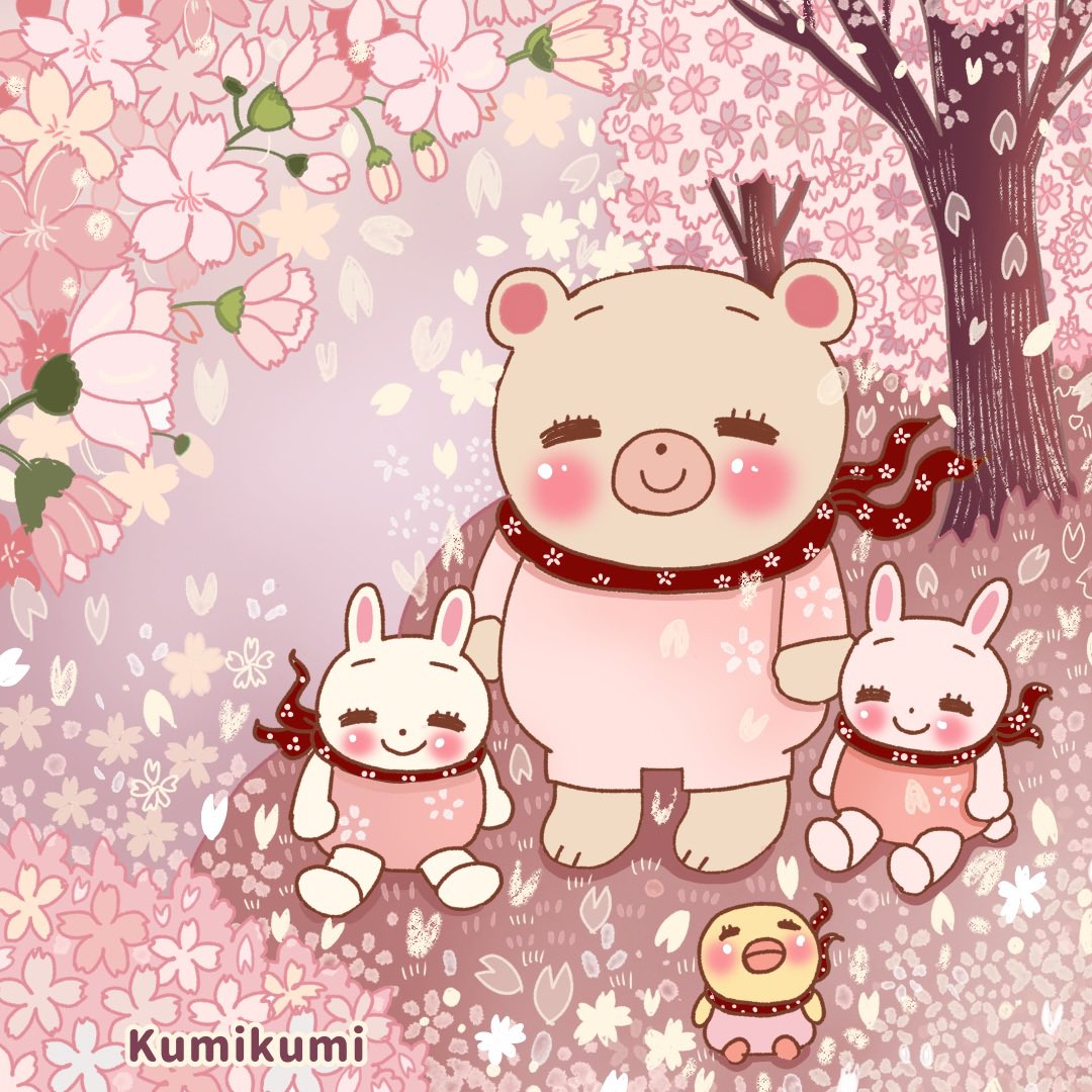 「森は桜満開になりました今日は桜の丘でお花見です#桜満開 #桜のイラスト #春のイ」|Kumikumiのイラスト