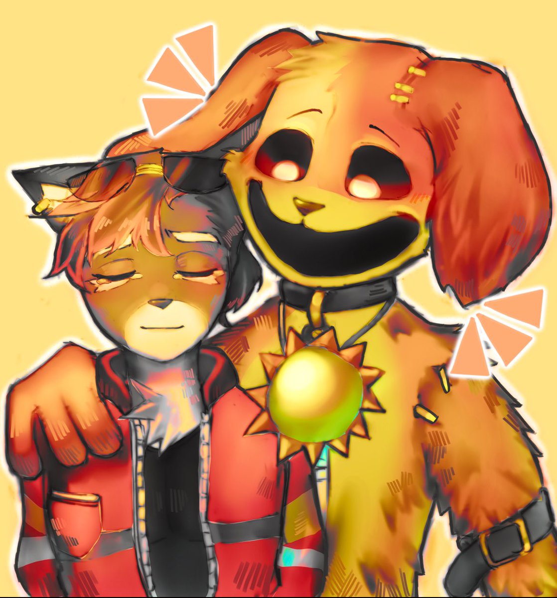 DaikamaZ's tweet image. With how it’s been recently, receiving this art piece meant the world to me, the OC that I feel represents me most with Rags’s comfort character/friend. This piece means so much to me due to what Dogday, SC, and the AUs mean to me now.
(Art done by @_nitsue)
#dogday