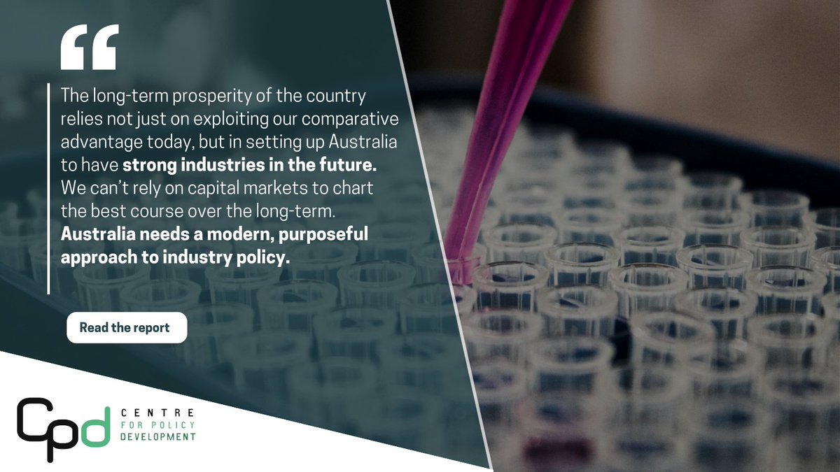 Our new report on Australia's #industrypolicy, out today, outlines how the government can successfully build future industries and secure our shared prosperity and competitive advantage over the coming decades. Read the report: cpd.org.au/work/setting-d…