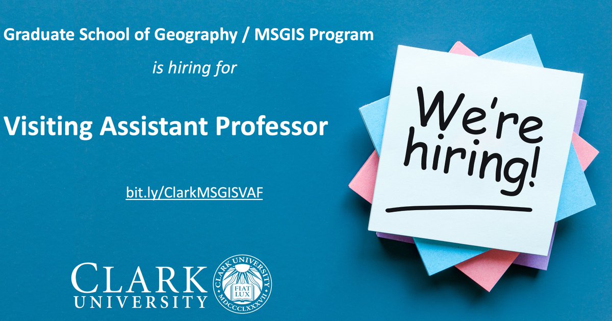 Clark Center for Geospatial Analytics (@clarkcga) on Twitter photo š¢Job Opportunity:
Graduate School of Geography at <a href="/ClarkUniversity/">Clark University</a> is looking for a Visiting Assistant Professor (joint w/ the MSGIS Program):
clarku.interviewexchange.com/jobofferdetailā¦
#GIS #GISjobs #gischat #geospatial #geospatialjobs š¢Job Opportunity:
Graduate School of Geography at <a href="/ClarkUniversity/">Clark University</a> is looking for a Visiting Assistant Professor (joint w/ the MSGIS Program):
clarku.interviewexchange.com/jobofferdetailā¦
#GIS #GISjobs #gischat #geospatial #geospatialjobs