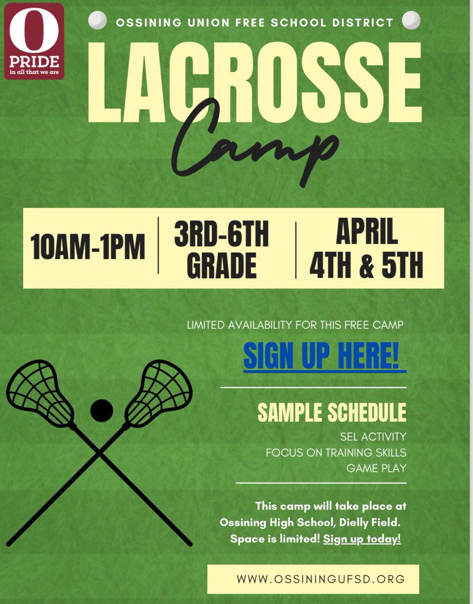 In any case of inclement weather, the youth lacrosse camp will be moved inside the OHS Gymnasium 🥍 #OPride @MsJaved_OPride