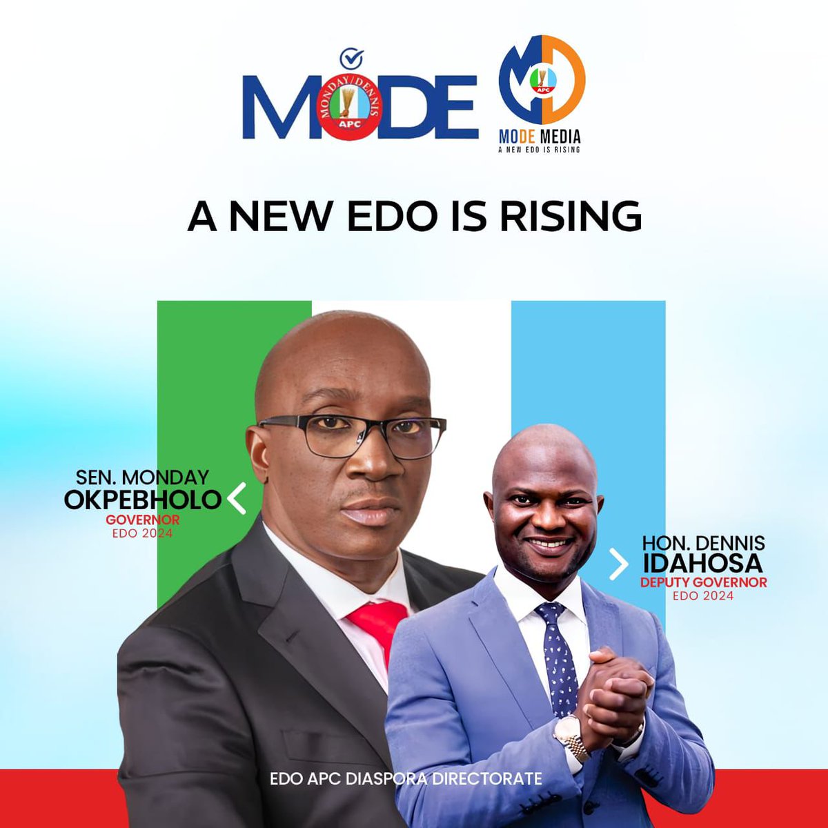 Austin_Pee's tweet photo. Senator Monday Okpebholo, the Edo APC Gubernatorial flag bearer will bring fresh ideas and innovative solutions to Edo's challenges. Join us as we shape a brighter tomorrow, together!

#MondayForGovernor
#ANewEdoIsRising
#Edo2024
#VoteForChange https://t.co/ZnwXSAuFNL