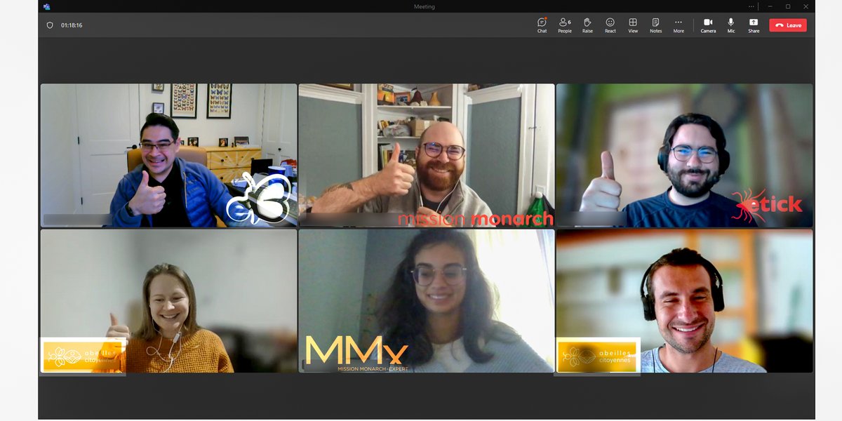 We had a great meeting with coordinators from #MissionMonarch, @AbeillesCit_Qc, @eTickCA, and Mission Monarch Expert (MMx). Canadian-based #CommunityScience looks very promising this year!! #conservation #Butterflies #insects #bees #ticks #monarch