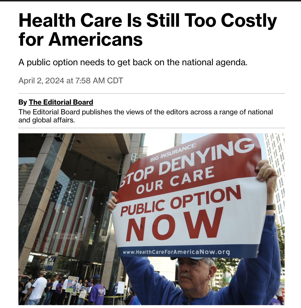 When the @Bloomberg editorial board takes an official stance that the U.S. healthcare system is “too costly,” it is a CLEAR sign that we need #SinglePayer Read more: bloomberg.com/opinion/articl…? #HealthcareForAll now.