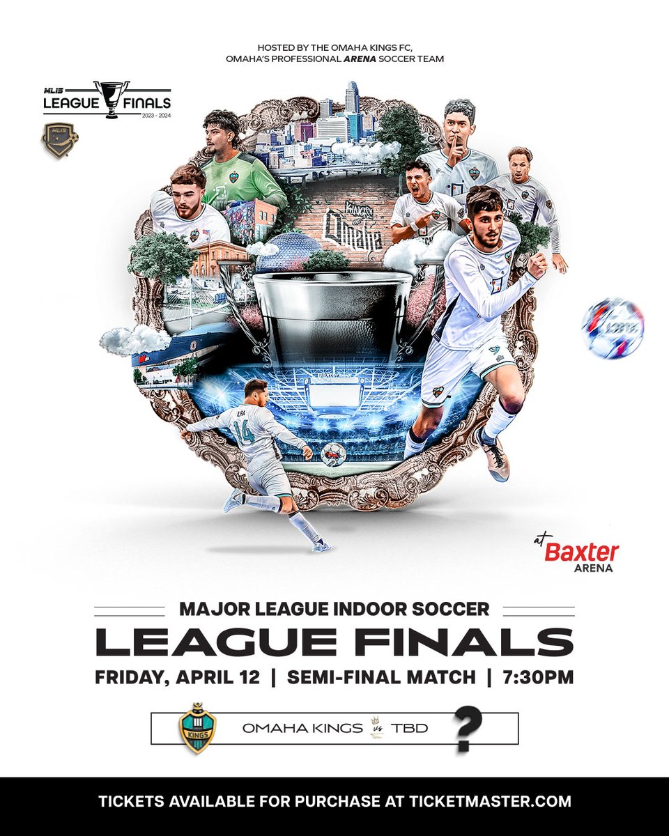 omahakingsfc's tweet photo. ⚽ OMAHA! ARE YOU READY?!

@MLISpro League Finals are right around the corner! Catch the Kings and all the live action at @BaxterArena  next Friday, April 12, at 7:30pm. 👑🤩👑

Secure your tickets at the link below or avoid fees by purchasing directly from Baxter via phone (402-554-MAVS) or Box Office window.

🎟️ https://t.co/OH9NEn40RH
.
.
.
#LosReyesdeOmaha 👑
