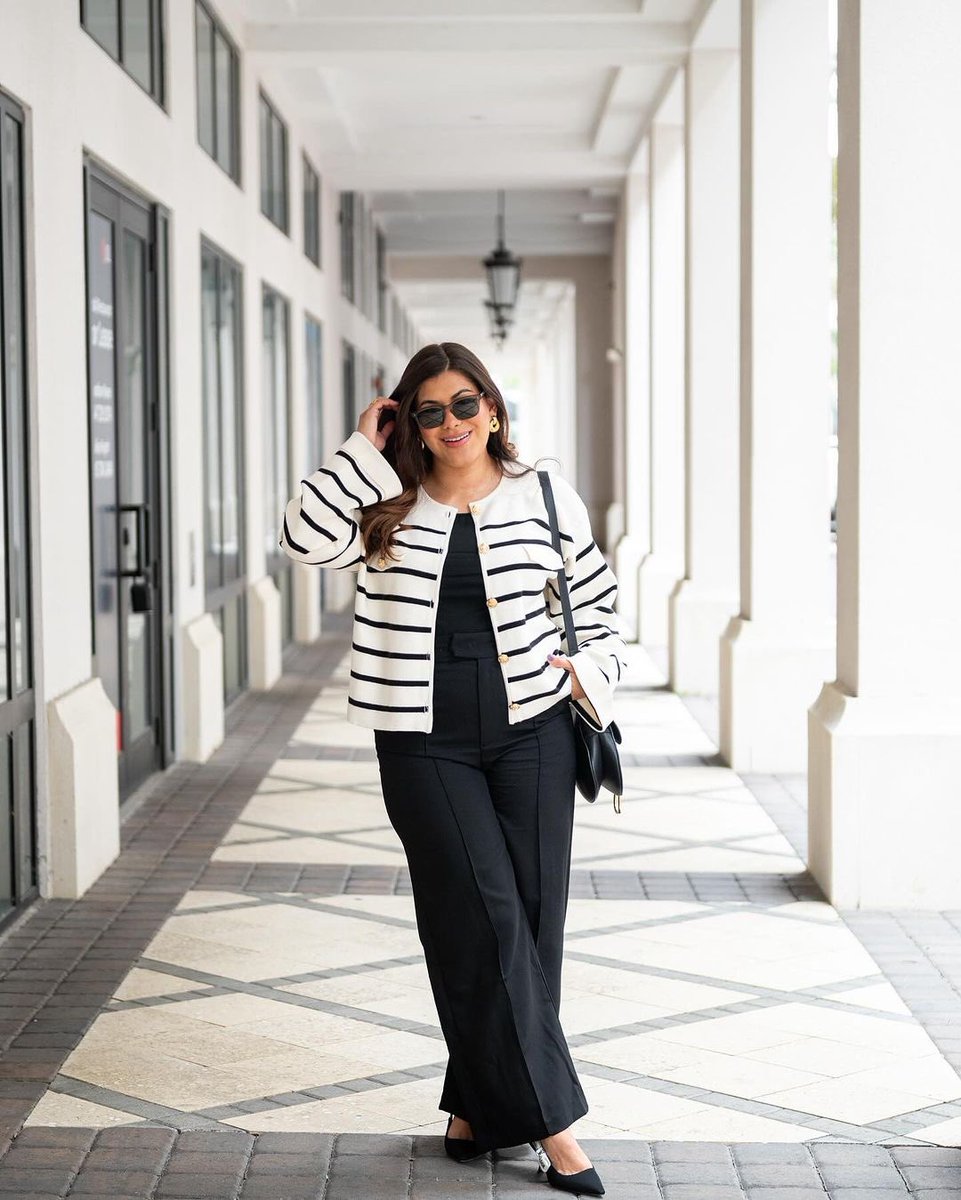 Elevate your office style now! 💼✨. Update your closet with timeless and minimalist pieces… From sleek black trousers to striped sweaters, we’ll help you look polished every day. #ProfessionalStyle #renewyourwardrobe