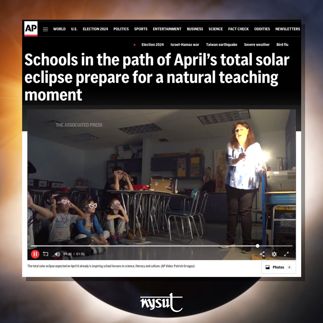 On Monday, much of NY will get the chance to experience a once-in-a-lifetime solar eclipse and our members have jumped into action with teachable moments, especially in areas of where the path of totality is expected! Learn more: nysut.org/news/2024/marc…