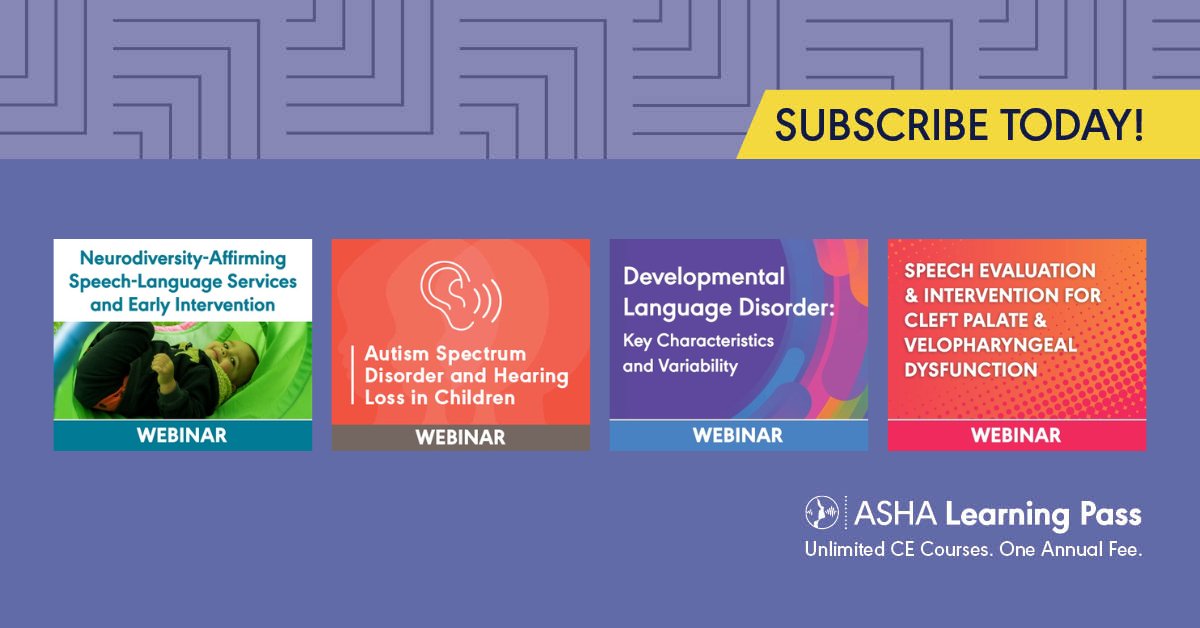 Need live learning hours? Check out our latest upcoming live webinars on home health care, autism and hearing loss, developmental language disorder, and more. on.asha.org/3ximB49