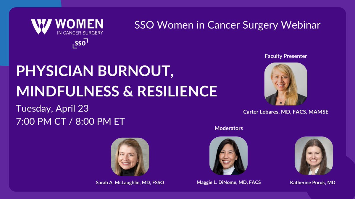 Join SSO Women in Cancer Surgery Group as we dive into this🔥topic. Learn to recognize the warning signs of physician burnout, the consequences of that burnout and how to prevent it and treat it before it is too late! 📝: ow.ly/5Unm50R6GLV