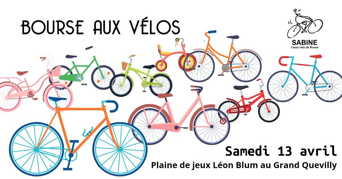 [Update] La bourse aux vélos aura finalement lieu sur la plaine de jeu Léon Blum au Grand-Quevilly Avec les mêmes horaires : 10h - 12h30 : dépôt des vélos à vendre 13h30 - 16h : vente des vélos 16h - 16h30 : retour du fruit de la vente ou restitution des vélo non vendus