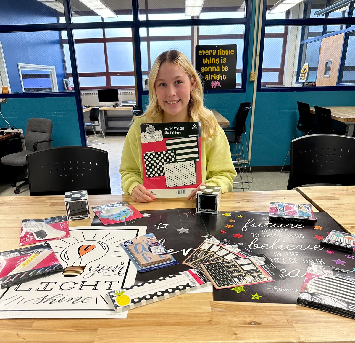 Gathering materials, resources, and knowledge today to craft a successful career tomorrow. Thanks to @EduPartnership Lile has the perfect starter kit to create an inviting classroom for her future elementary students! 📚💼 #CareerPrep #FutureReady #FutureTeacher