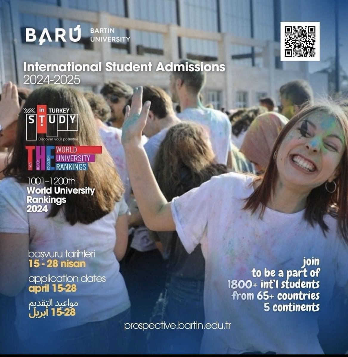 Foreign students admitted to Bartın University, for the academic year 2024-2025, can apply online on their websites 🔗 w3.bartin.edu.tr 🔗 iso.bartin.edu.tr 🔗 prospective.bartin.edu.tr between 15 and 18 April 2024 Yunus Emre Enstitüsü