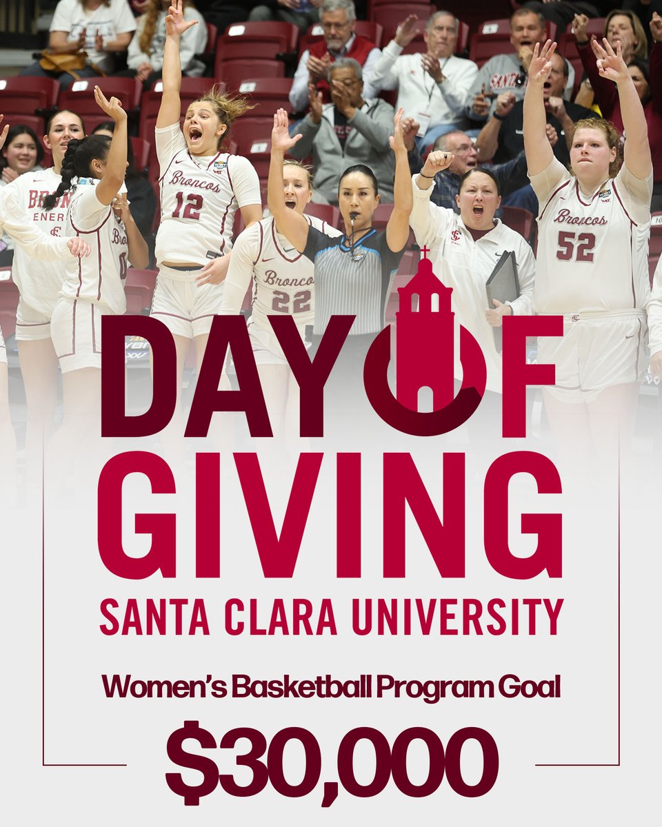 Only ONE WEEK until SCU's annual Day of Giving! Donate to our program on April 10 to help us unlock our challenge gift and reach our team goal of $30k! Donate here➡️ linktr.ee/santaclarawbas… #StampedeTogether #AllinforSCU