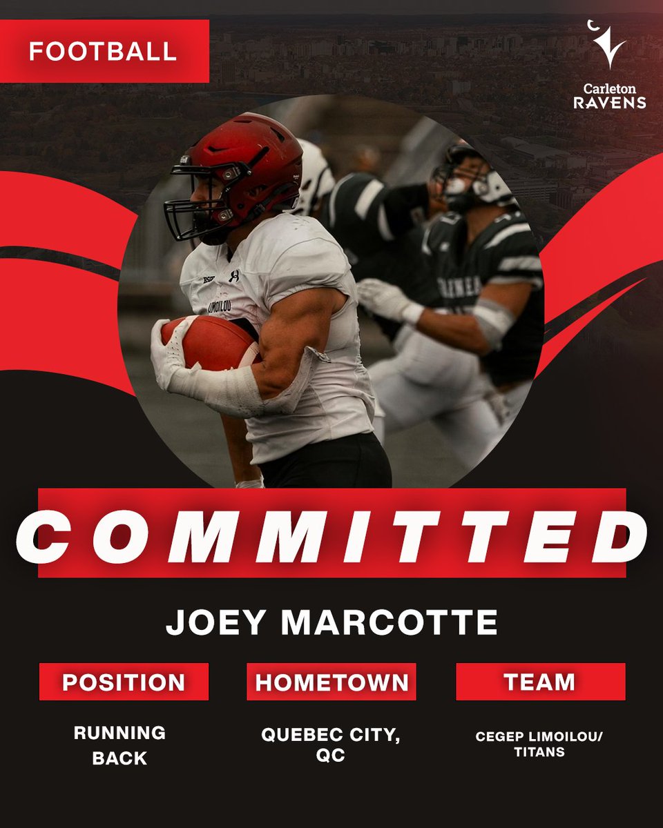 The Carleton Ravens football team is excited to announce the signing of Joey Marcotte! 👏 🏈 Welcome to Carleton! 🐦‍⬛