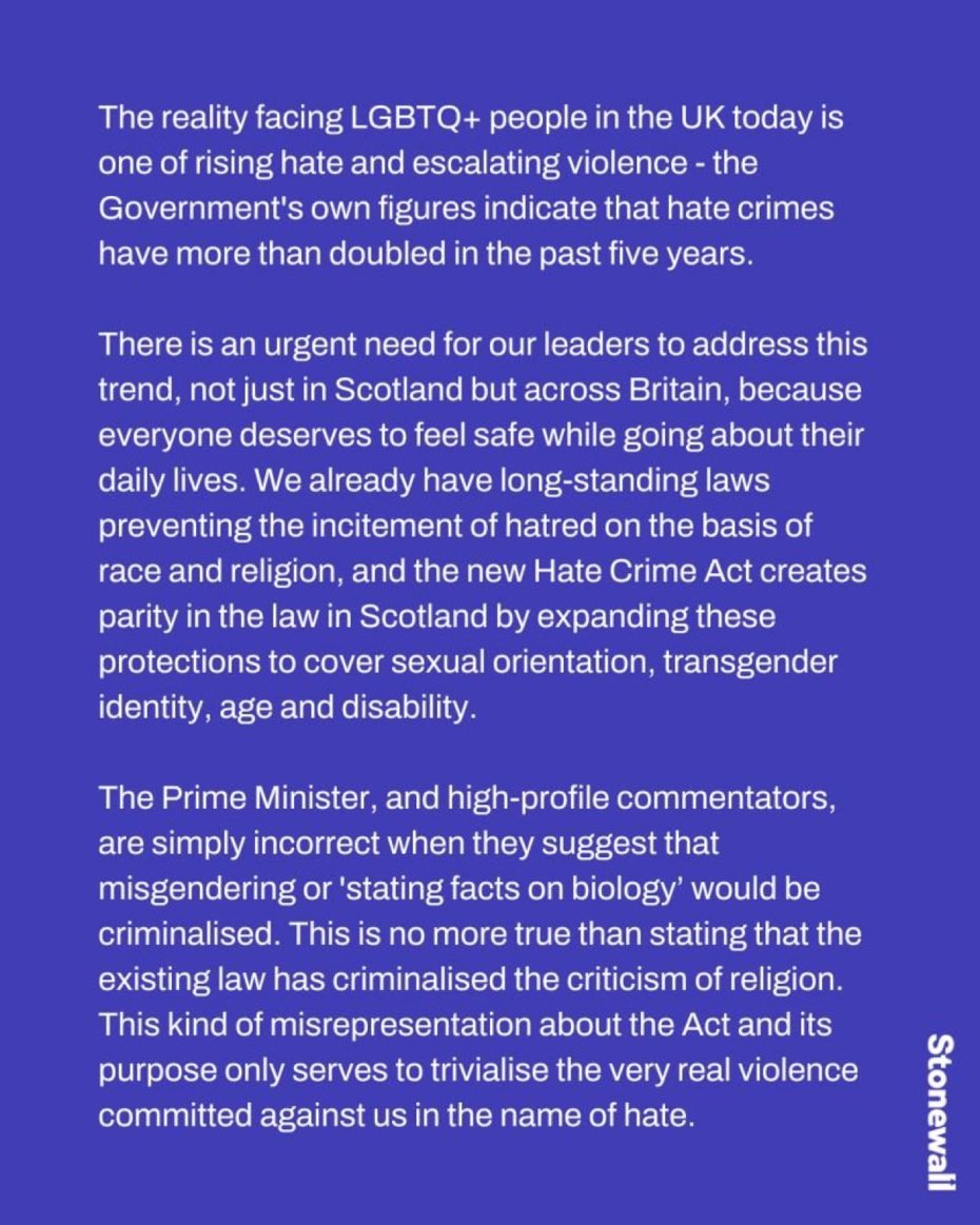 Statement from Stonewall on rocketing hate crime against all of LGBT - but particularly trans people. This is a DELIBERATE Government policy - fanned by British Media, financed by evil. <a href="/metpoliceuk/">Metropolitan Police</a> and <a href="/UKLabour/">The Labour Party</a> <a href="/YvetteCooperMP/">Yvette Cooper</a> <a href="/AngelaRayner/">Angela Rayner</a> need to protect us ❤️🏳️‍⚧️🏳️‍🌈 #Stonewall