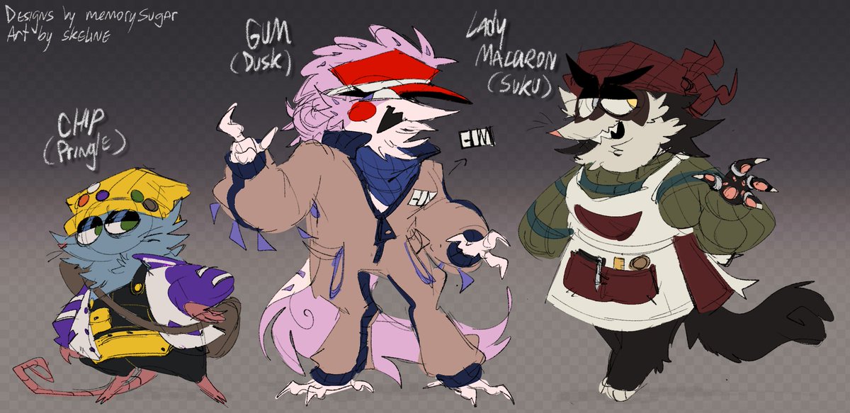 _MemorySugar_'s tweet image. Here's "The Munchies" ! A squad of mine!
First two arts by @skezeno and Third art by @Retr0scum with his Squad as well!
( Some Info about them under this post AND information about Lady Macaron's army of ferrets will be under that too! )