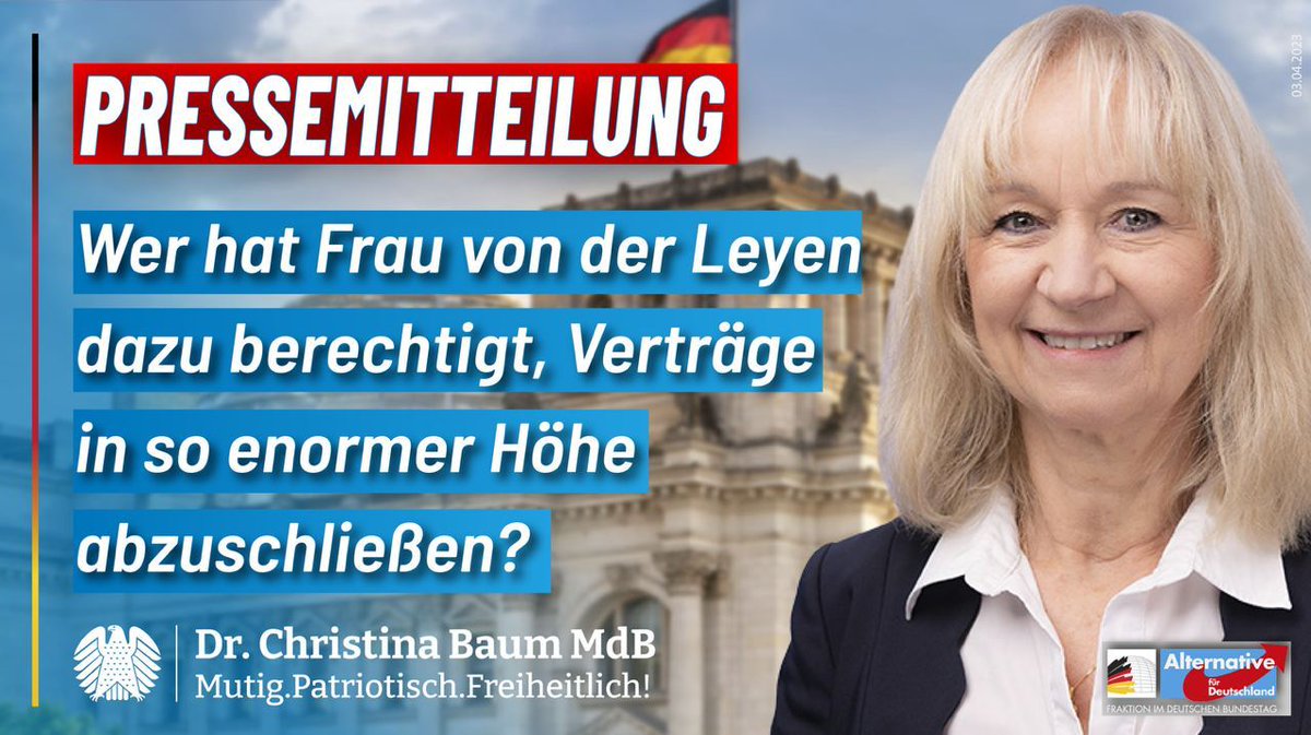 Ursula von der Leyen will Chat- und SMS-Verkehr mit dem Hauptgeschäftsführer (CEO) von #Pfizer, Albert Bourla nicht offenlegen. Doch nun wird ihr #Vorteilsnahme, #Korruption und #Bestechlichkeit im Amt vorgeworfen.
 christina-baum.berlin/pressemitteilu…

t.me/KlartextBaum/3…